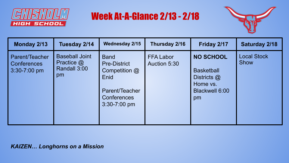 HS Week AtAGlance 2/1312/218 Chisholm High School