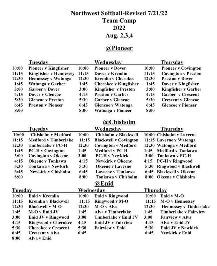 team camp schedule 