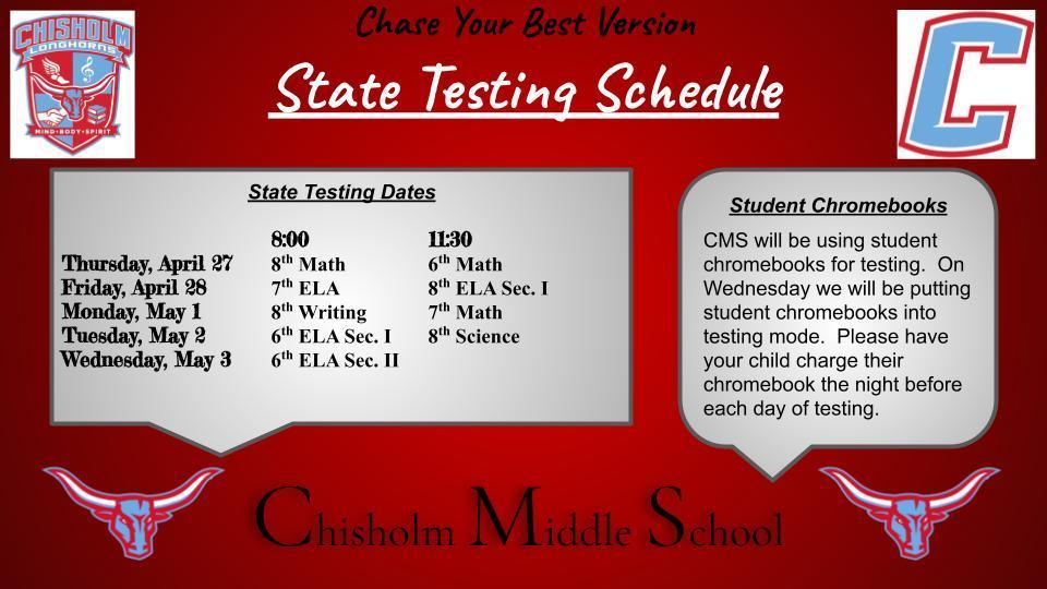 CMS State Testing Schedule